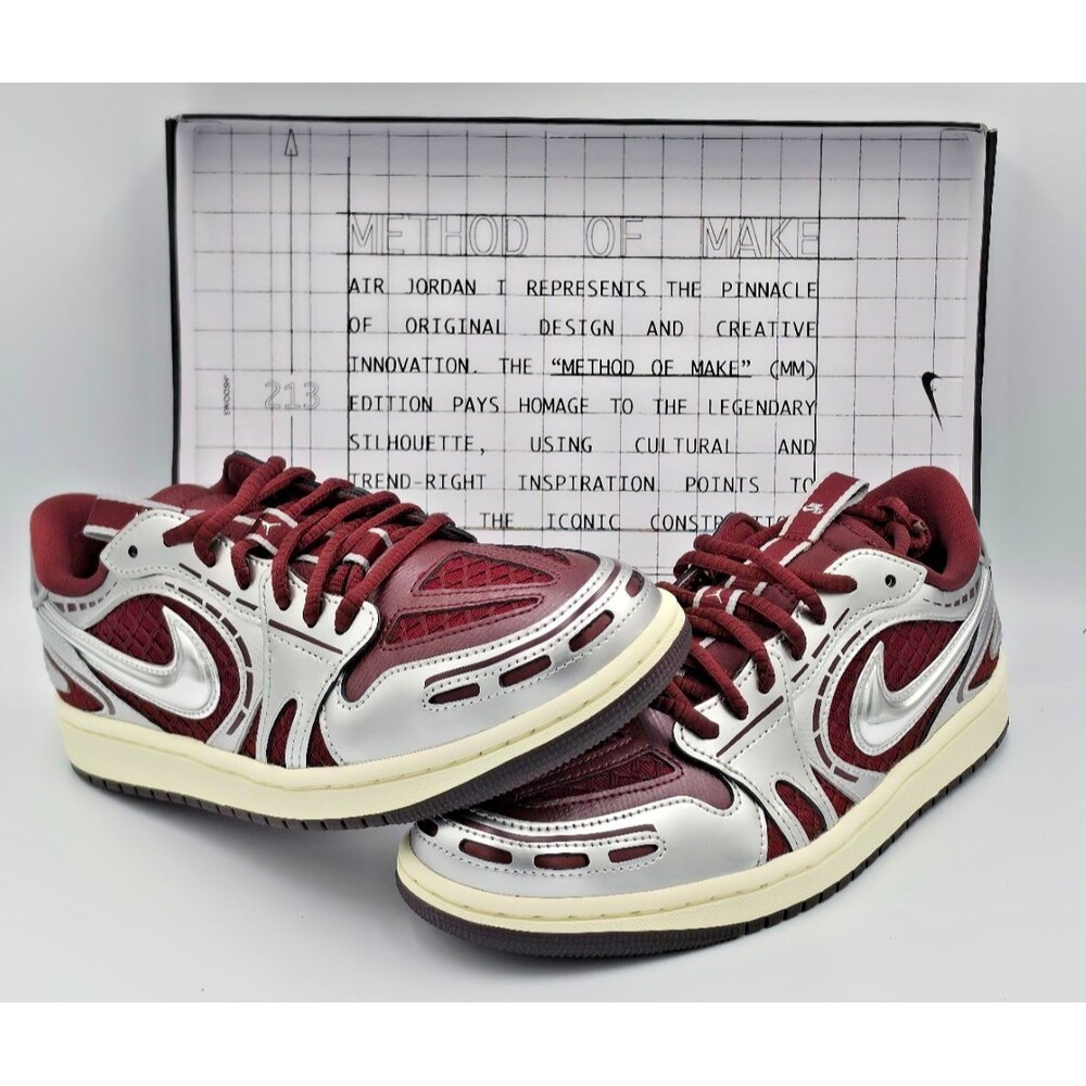 Air Jordan 1 MM Low V3 Women's 9 Men's 7.5 Team Red Silver HQ2186-600 NIB